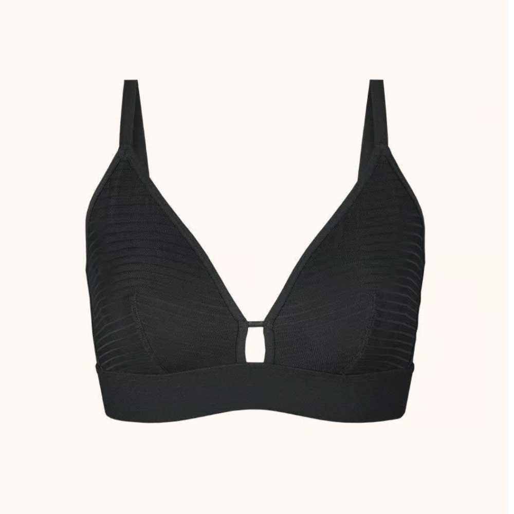 Lively Busty Stripe Mesh Bralette in jet black